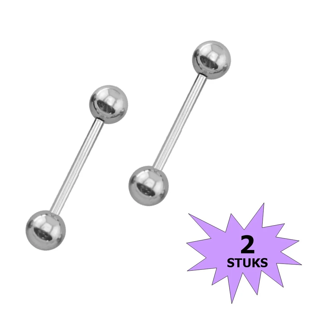 Fako Bijoux - Barbell Piercing - 15mm - Zilverkleurig - 2 Stuks