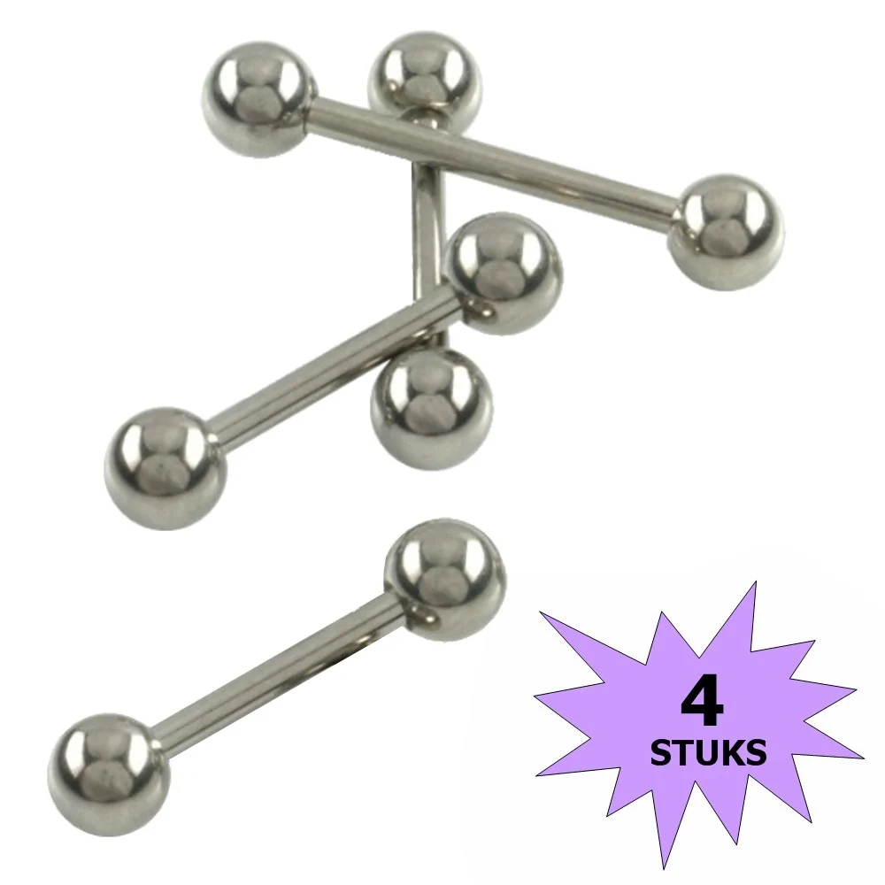 Fako Bijoux - Barbell Piercing - 21mm - Zilverkleurig - 4 Stuks