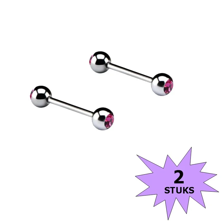 Fako Bijoux - Barbell Piercing - Kristal - 12mm - Roze - 2 Stuks