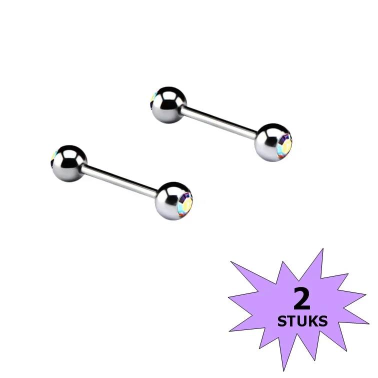 Fako Bijoux - Barbell Piercing - Kristal - 12mm - Wit MC - 2 Stuks