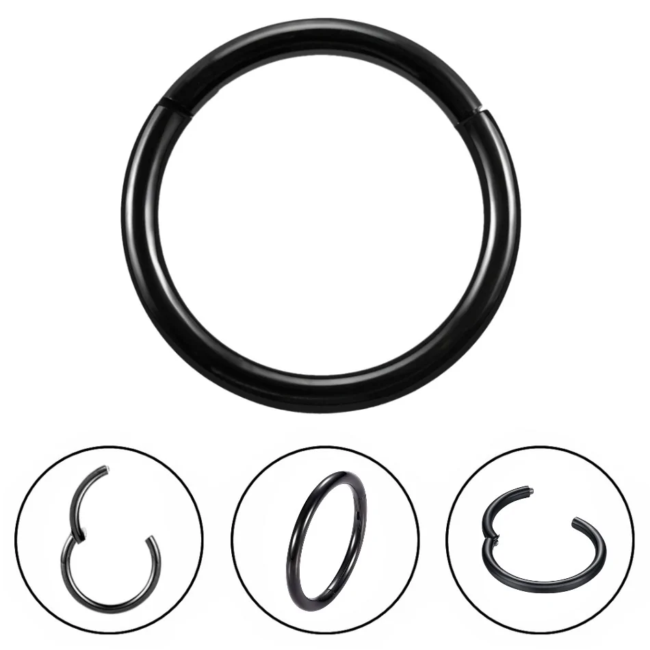 Fako Bijoux - Chirurgisch Stalen Ring Piercing - Diameter 8mm - Dikte 1.2mm - Ringetje geschikt voor Helix, Tragus, Septum, Lip, Neus & Wenkbrauw - Zwart