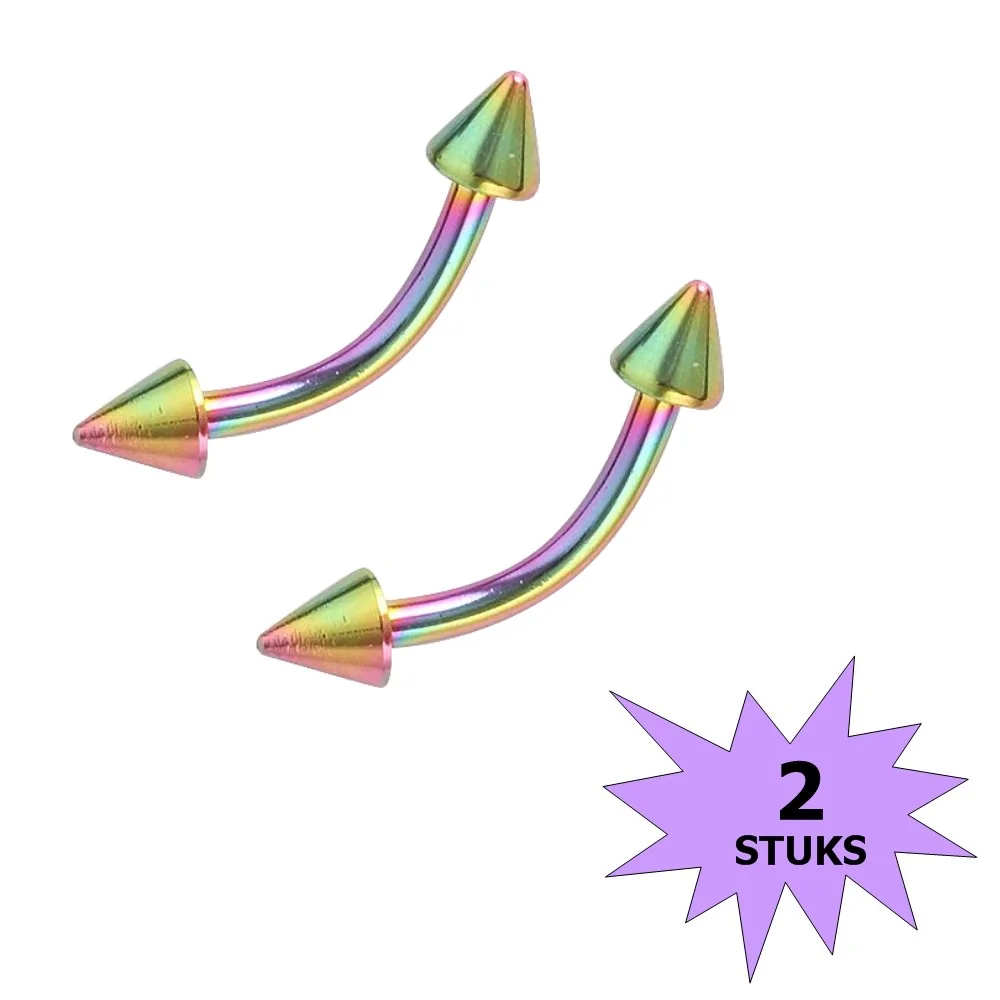 Fako Bijoux - Wenkbrauw Piercing - Spike - 3mm - Multicolour - 2 Stuks