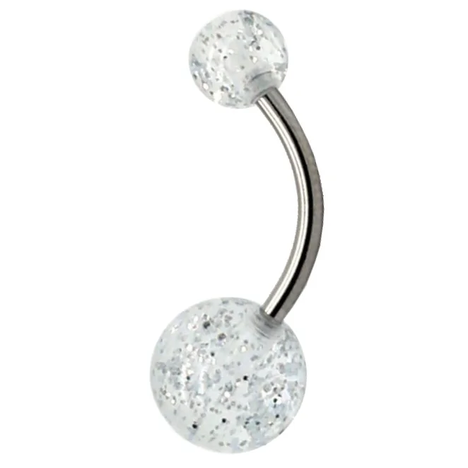 Fako Bijoux - Navelpiercing - Acryl & RVS - Glitter - Wit