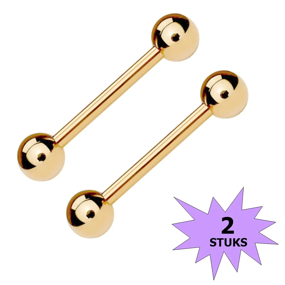 Fako Bijoux - Tongpiercing - Classic - 25mm - Goudkleurig - 2 Stuks