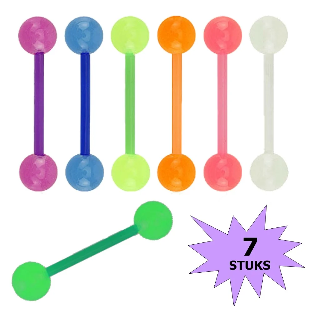 Fako Bijoux - Tongpiercing - "Glow in the Dark" - 7 Stuks