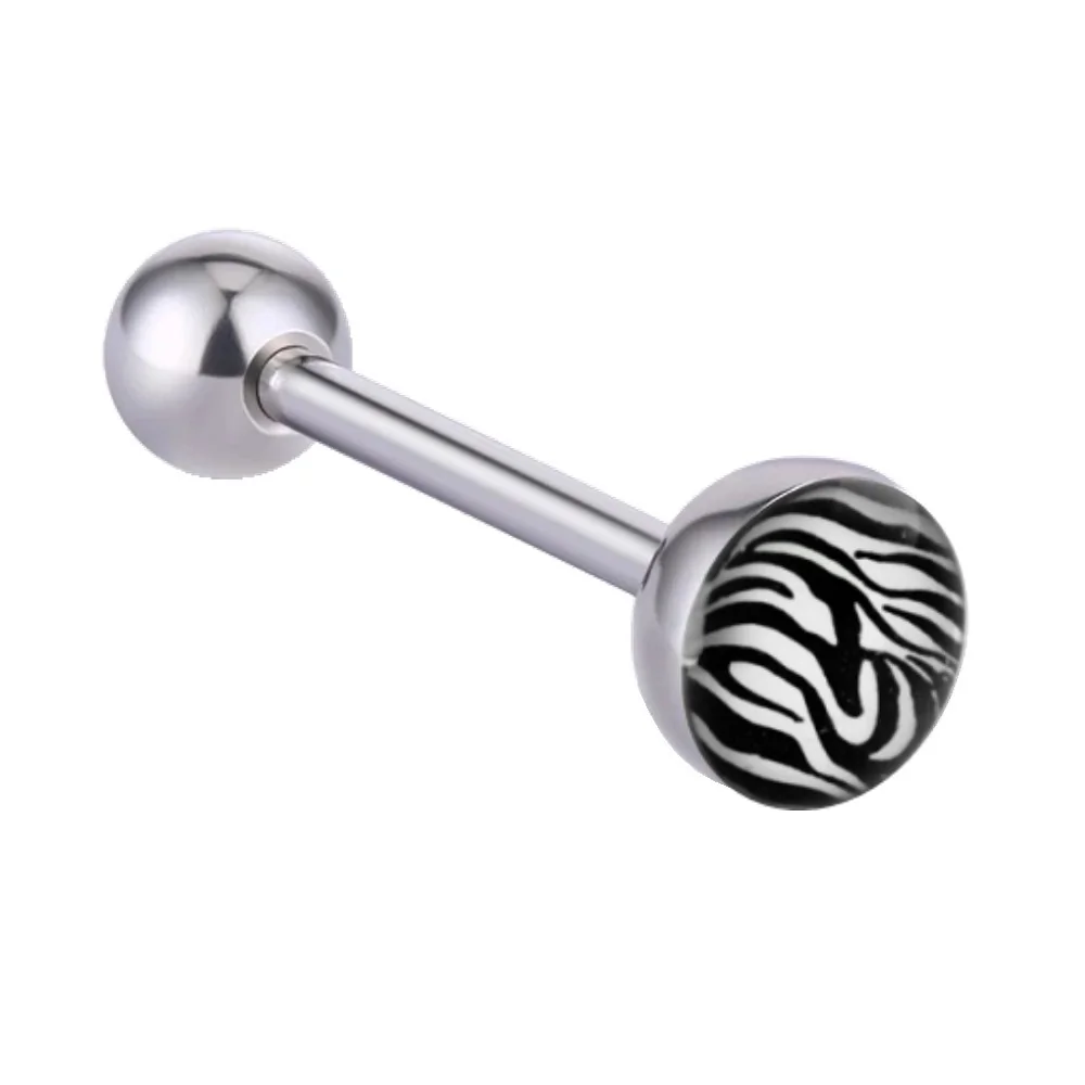 Fako Bijoux - Tongpiercing - Zebra - 28mm - Wit