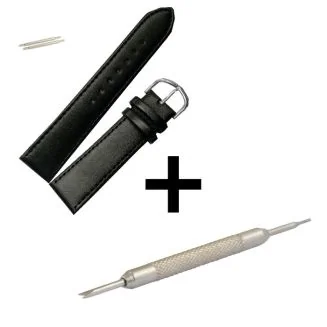 Fako - Horlogebandje - Echt Leer - 20mm - Zwart - Met Montagetool