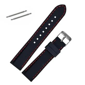 Fako - Horlogebandje - Siliconen DLX - 20mm - Zwart/Rood