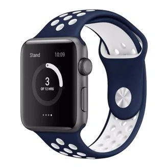 Fako - Siliconen Band Voor Apple Watch - Series 1/2/3/4 - 38-40mm - Blauw/Wit 