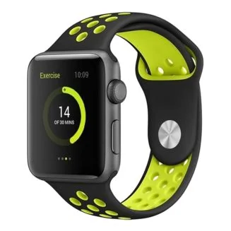 Fako - Siliconen Band Voor Apple Watch - Series 1/2/3/4 - 38-40mm - Zwart/Geel