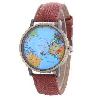 Fako - Horloge - Mini World - Vliegtuig - Donkerbruin