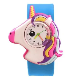 Fako - Kinderhorloge - Slap On Mini - Eenhoorn - Unicorn - Regenboog - Lichtblauw