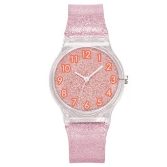 Fako - Kinderhorloge - Shiny Glitter - Plastic - Ø 34mm - Roze