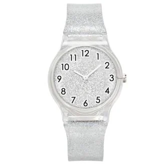 Fako - Kinderhorloge - Shiny Glitter - Plastic - Ø 34mm - Zilver