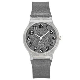 Fako - Kinderhorloge - Shiny Glitter - Plastic - Ø 34mm - Zwart