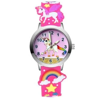Fako - Kinderhorloge - 3D - Eenhoorn Roze - Fluor Roze