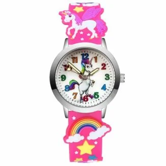 Fako - Kinderhorloge - 3D - Eenhoorn Staand - Fluor Roze