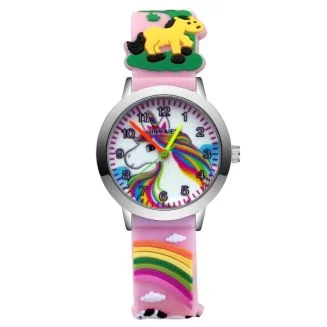 Fako - Kinderhorloge - 3D - Eenhoorn / Unicorn - Ø 30mm - Lichtroze