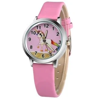 Fako - Kinderhorloge - Eenhoorn / Unicorn - Gelakt - Roze Uurwerk - Roze