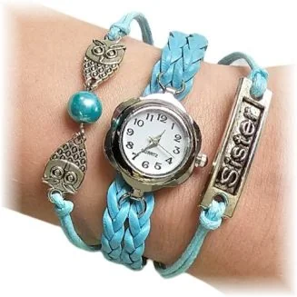 Fako - Armband Horloge - Multi Uiltjes Sister - Lichtblauw