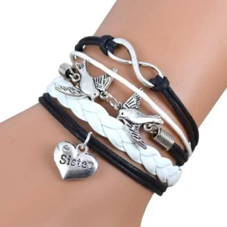 Fako Bijoux - Multi Armband - Infinity Vogels Sister - Zwart/Wit