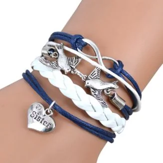 Fako Bijoux - Multi Armband - Infinity Vogels Sister - Donkerblauw/Wit