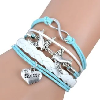 Fako Bijoux - Multi Armband - Infinity Vogels Sister - Lichtblauw/Wit