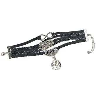 Fako Bijoux - Multi Armband - Infinity Uiltje Levensboom – Zwart