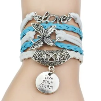 Fako Bijoux - Multi Armband - Love Vlinder Munt - Lichtblauw/Wit