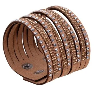 Fako Bijoux - Armband - Breed - Strass - Bruin