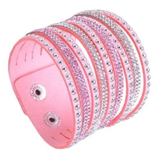 Fako Bijoux - Armband - Breed - Strass - Roze