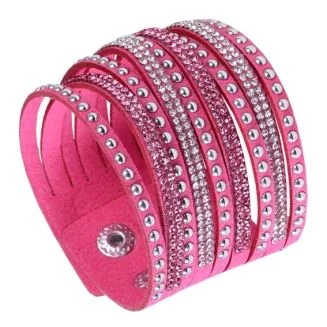 Fako Bijoux - Armband - Breed - Strass - Fuchsia