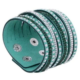 Fako Bijoux - Armband - Breed - Strass - Donkergroen