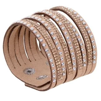 Fako Bijoux - Armband - Breed - Strass - Khaki