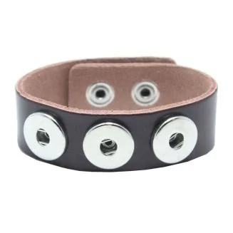 Fako Bijoux - Armband Voor Click Buttons - Leder Trio - Donkerbruin