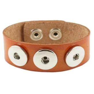 Fako Bijoux - Armband Voor Click Buttons - Leder Trio - Lichtbruin