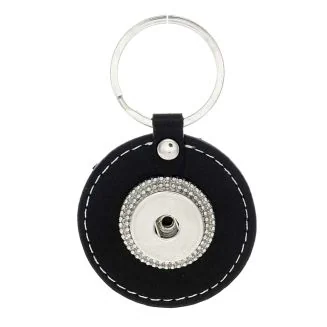 Fako Bijoux - Sleutelhanger Voor Click Buttons - Leder Rond Deluxe Zwart