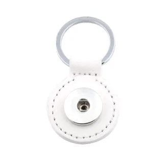 Fako Bijoux - Sleutelhanger Voor Click Buttons - Leder Rond Wit