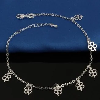 Fako Bijoux - Enkelbandje Verzilverd - Klavertje Vier Open - 22cm - Zilverkleurig