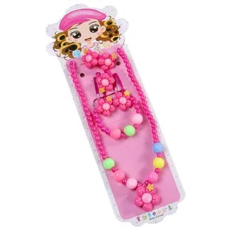 Fako Bijoux - Kindersieraden Set - Kinderketting & Armband - Plastic - Bloemetjes - Donkerroze