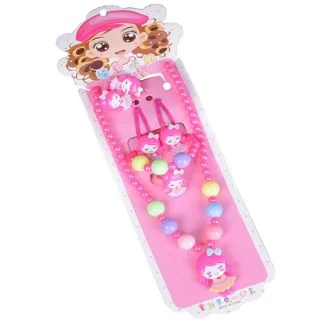 Fako Bijoux - Kindersieraden Set - Kinderketting & Armband - Plastic - Meisje - Donkerroze