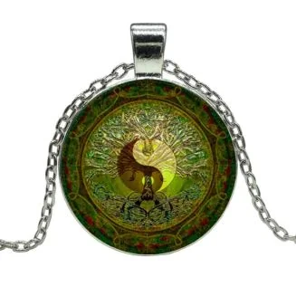 Fako Bijoux - Ketting - Cabochon - Yin Yang - Groen