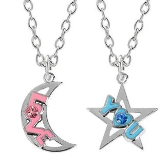 Fako Bijoux - Vriendschapsketting - Ster & Maan - Love You - BFF Ketting - Roze/Blauw