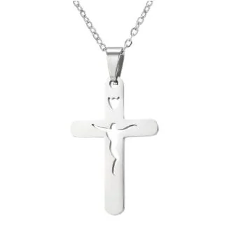 Fako Bijoux - Ketting Met Kruisje Open Jesus - Stainless Steel - RVS - Staal - Zilverkleurig
