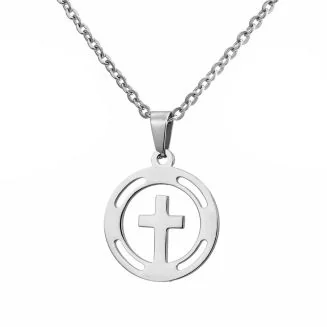 Fako Bijoux - Ketting Met Kruisje In Ring - Stainless Steel - RVS - Staal - Zilverkleurig 
