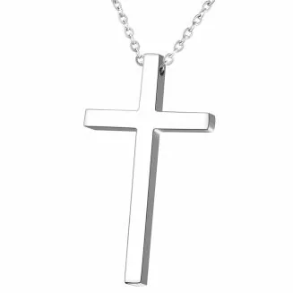 Fako Bijoux - Ketting Met Kruisje Classic - Kruis - 21x36mm - 45cm - Stainless Steel - RVS - Staal - Zilverkleurig