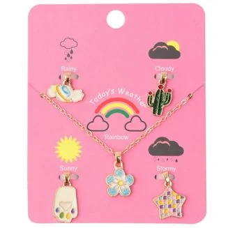 Fako Bijoux - Kinderketting  Op Kaart Met Extra Bedeltjes - 42cm - 5 Bedeltjes - Serie 2