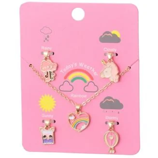 Fako Bijoux - Kinderketting  Op Kaart Met Extra Bedeltjes - 42cm - 5 Bedeltjes - Serie 3