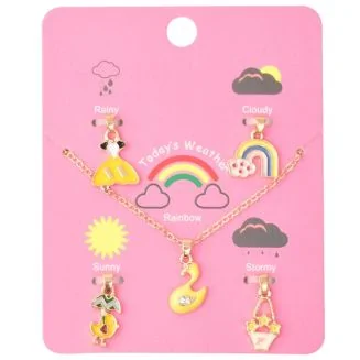 Fako Bijoux - Kinderketting  Op Kaart Met Extra Bedeltjes - 42cm - 5 Bedeltjes - Serie 4