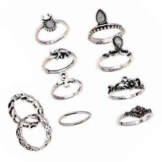 Fako Bijoux - Bohemian Stijl Ringenset - Maja - 10-Delig - Zilverkleurig